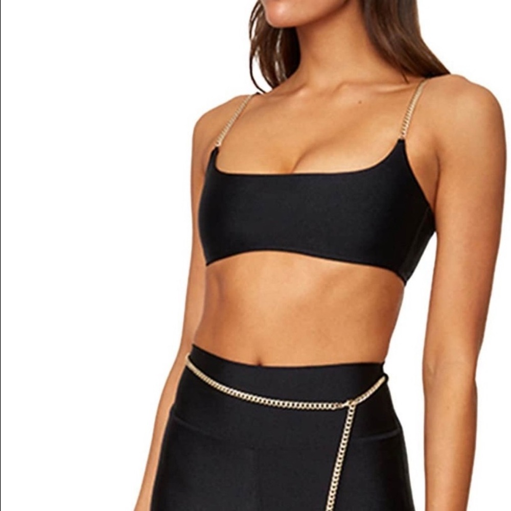 WeWoreWhat Black Bra with Gold Chain Straps